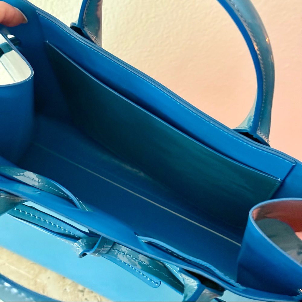 Mansur Gavriel Blue Patent Leather Top-Handle Sun Bag - Picture 8 of 12